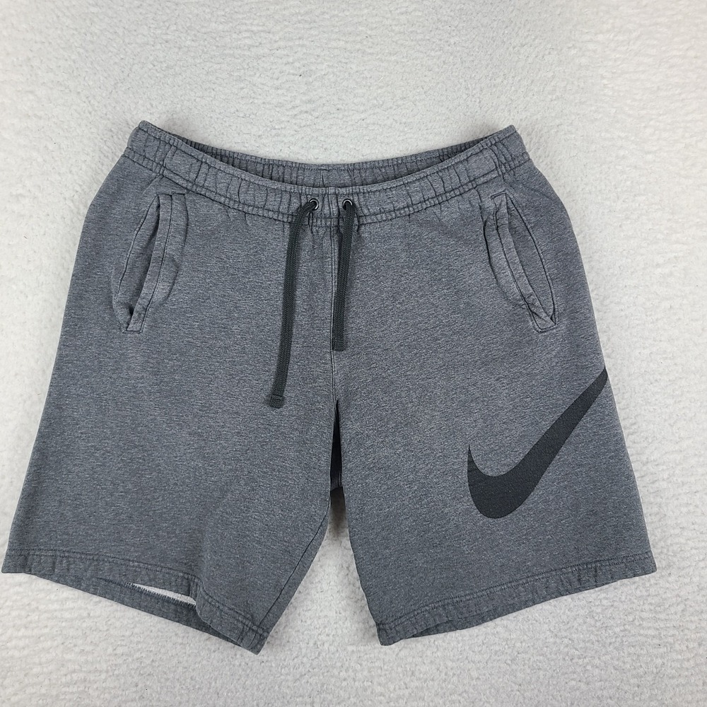 Nike Shorts Mens Medium Dark Gray Big Swoosh Fleece Running Basketball Training*